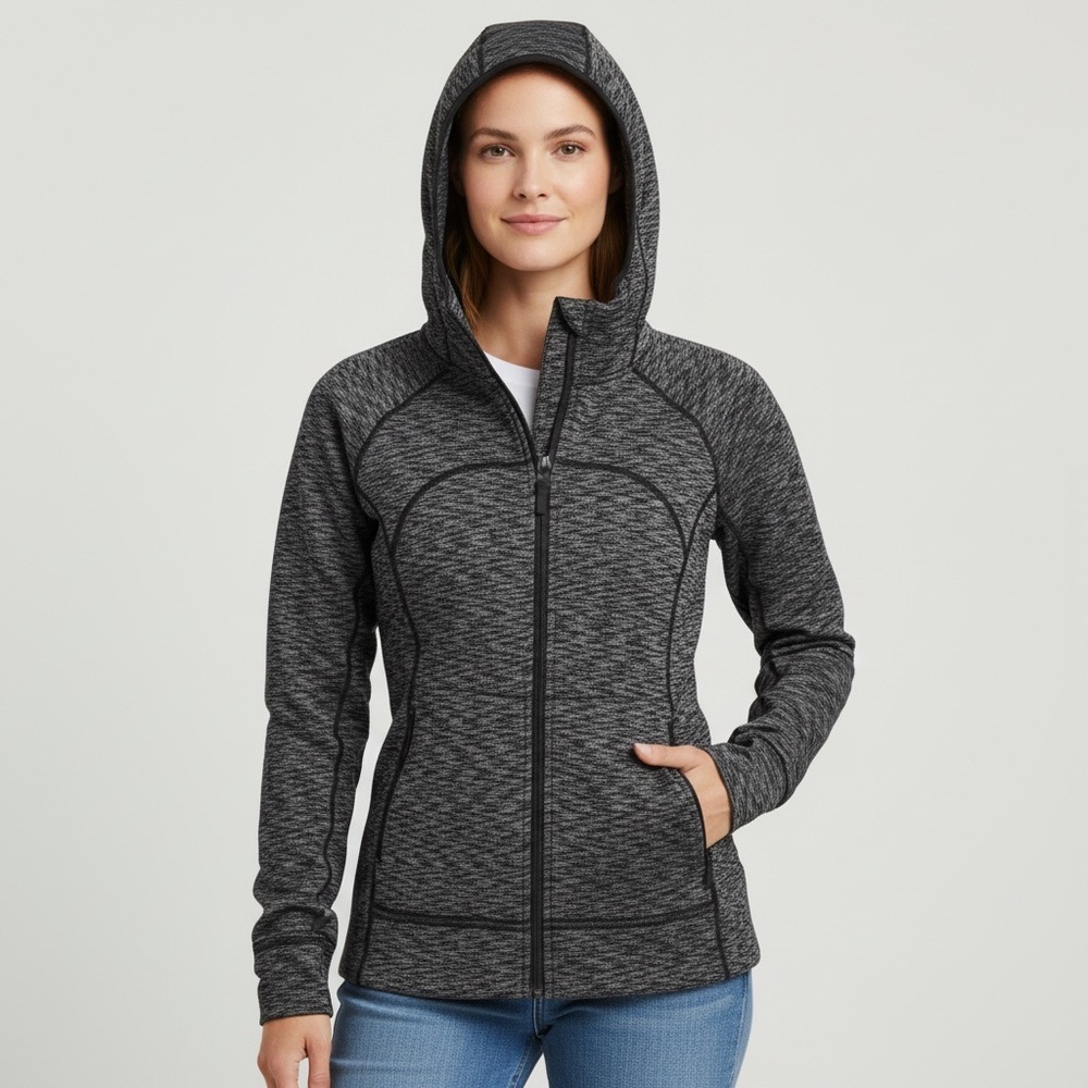 Fabletics Gray Black Fitted Full Zip Workout Hoodie Jacket M